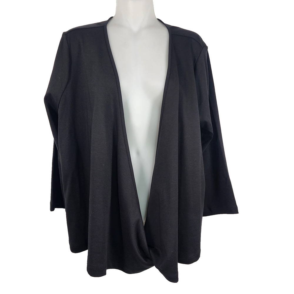 Isaac Mizrahi Live! Essentials Pima Cotton Cardigan A397186 Black L Silky Knit